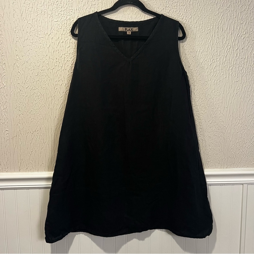 FLAX 100% Linen Black A-Line Dress size small - Picture 3 of 7